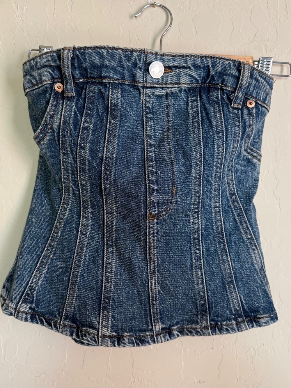 H&M Denim Bustier Corset Zip Up Tube Strapless Top Western Country